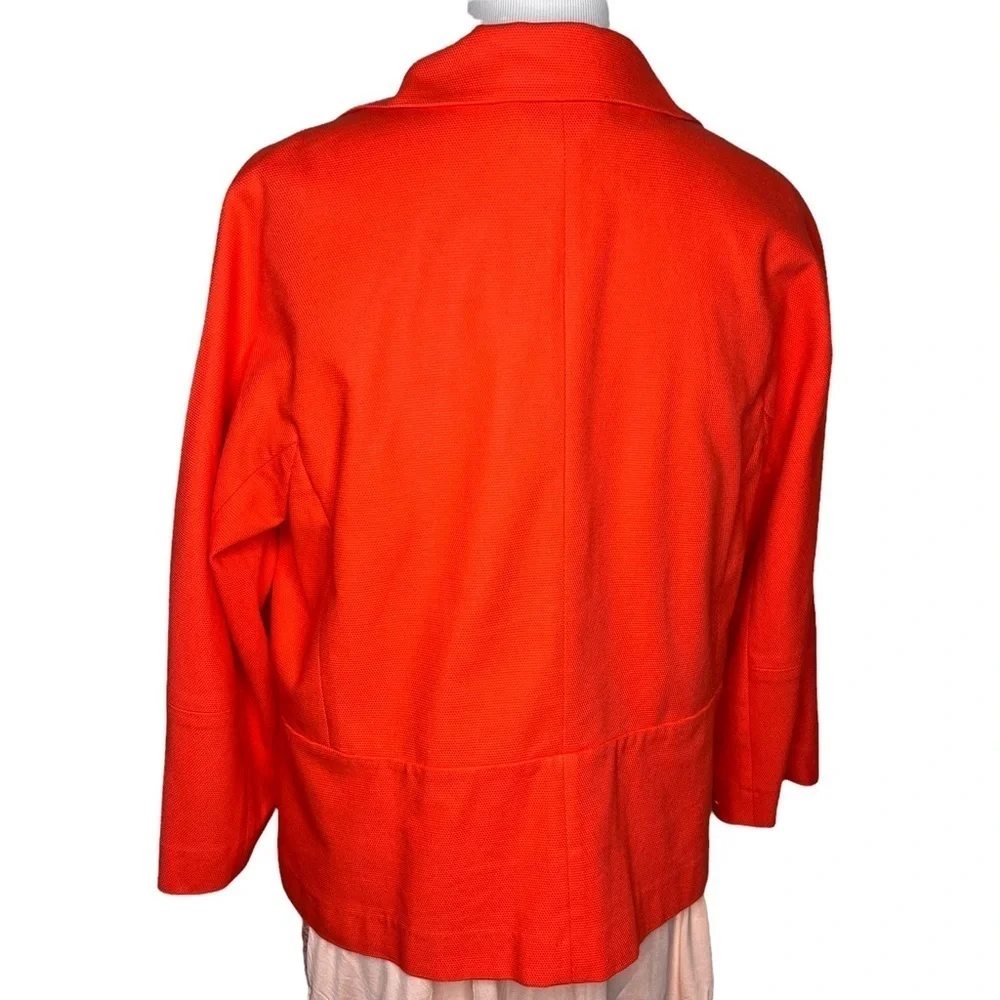 Lafayette 148 Orange 3/4 Sleeve Blazer Jacket Sz 12 Hook Closure Cotton Tailored